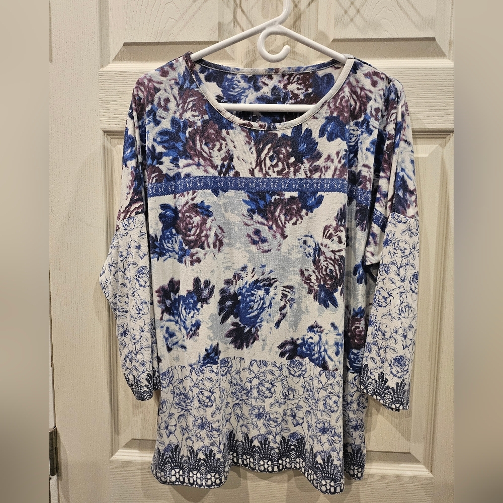 Northern Reflections Floral Blouse - Blue and Purple